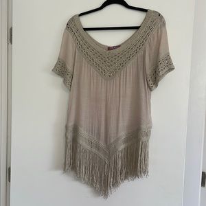 American Threads Boutique - Tan Fringe Top - size small